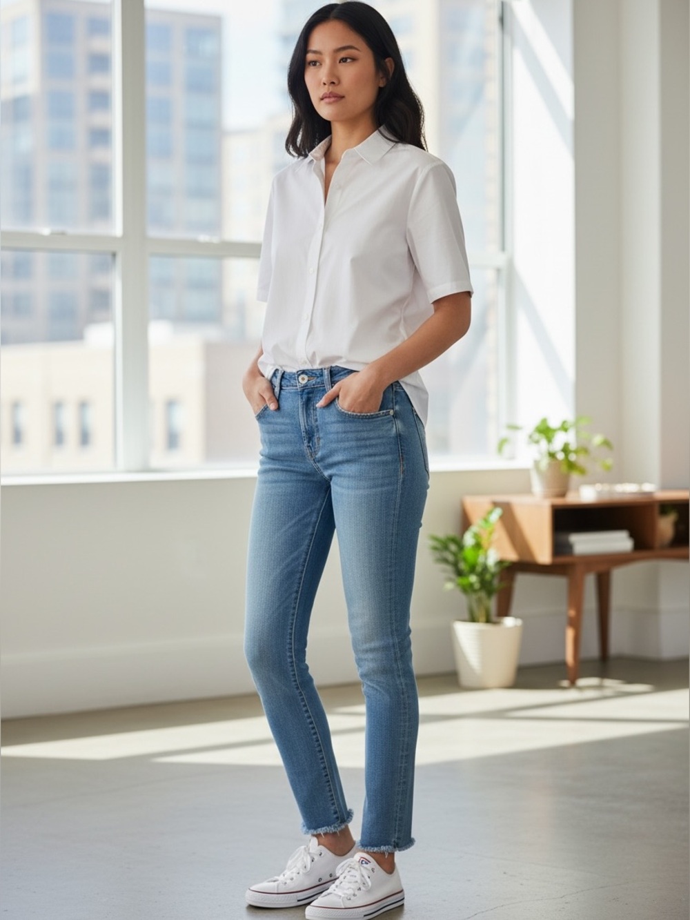 rag & bone Ankle Skinny Jeans 24 Lucky Rouge Raw Hem Stretch Blue Denim Crop